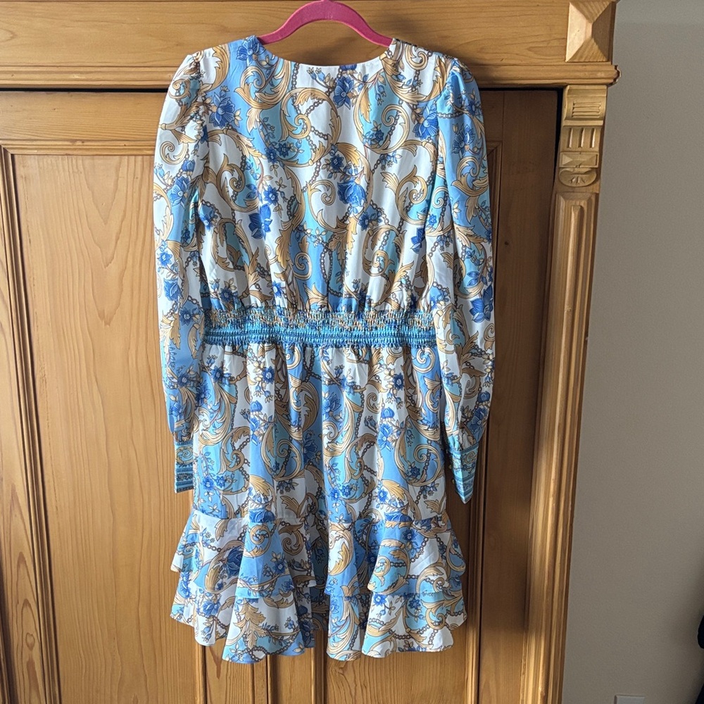Boston Proper Blue and Gold Long Sleeve Dress - Picture 2 of 4